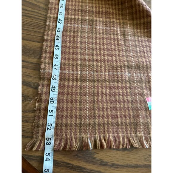 English Village tan brown plaid winter scarf with fringe - Picture 5 of 5